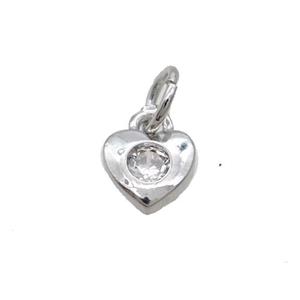 Copper Heart Pendant Pave Zircon Platinum Plated, approx 6mm