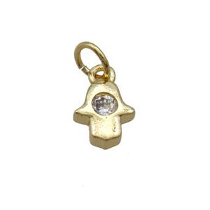 Copper Hamsahand Pendant Pave Zircon Gold Plated, approx 6.5-7.5mm