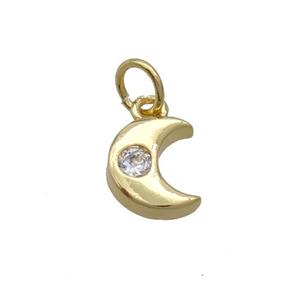 Copper Moon Pendant Pave Zircon Gold Plated, approx 7-8mm