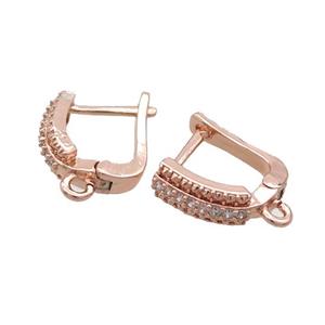 Copper Latchback Earring Pave Zircon Rose Gold, approx 13-15mm