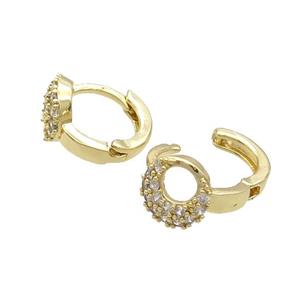Copper Latchback Earring Pave Zircon Gold Plated, approx 13mm dia