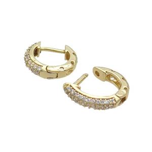 Copper Latchback Earring Pave Zircon Gold Plated, approx 14.5mm dia