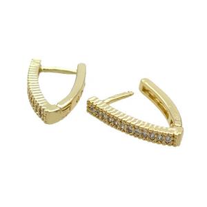 Copper Latchback Earring Pave Zircon Gold Plated, approx 11-17mm