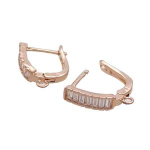 Copper Latchback Earring Pave Zircon Rose Gold, approx 13-16mm