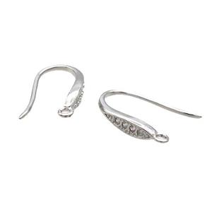 Copper Hook Earring Pave Zircon Platinum Plated, approx 10-16mm