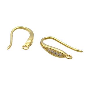 Copper Hook Earring Pave Zircon Gold Plated, approx 10-16mm