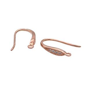 Copper Hook Earring Pave Zircon Rose Gold, approx 10-16mm