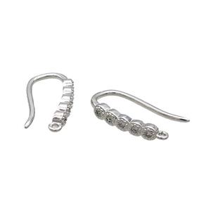 Copper Hook Earring Pave Zircon Platinum Plated, approx 10-16mm