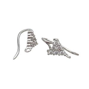 Copper Hook Earring Pave Zircon Platinum Plated, approx 8mm, 8-17mm