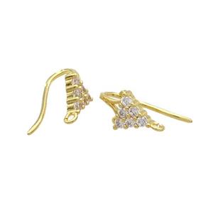 Copper Hook Earring Pave Zircon Gold Plated, approx 8mm, 8-17mm