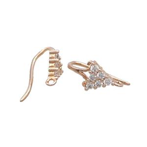 Copper Hook Earring Pave Zircon Rose Gold, approx 8mm, 8-17mm
