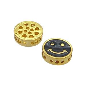 Copper Emoji Beads Black Enamel Gold Plated, approx 11mm dia