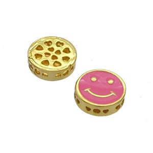 Copper Emoji Beads Hotpink Enamel Gold Plated, approx 11mm dia