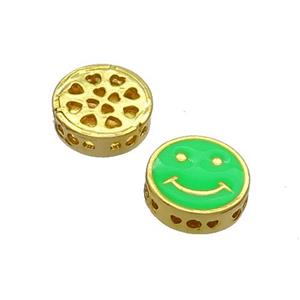 Copper Emoji Beads Green Enamel Gold Plated, approx 11mm dia