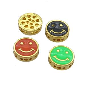 Copper Emoji Beads Enamel Gold Plated Mixed, approx 11mm dia