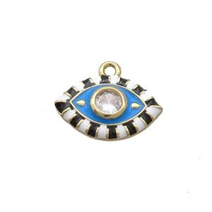 Copper Eye Pendant Pave Zircon Blue Enamel Gold Plated, approx 9-14mm
