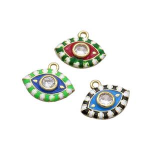 Copper Eye Pendant Pave Zircon Enamel Gold Plated Mixed, approx 9-14mm