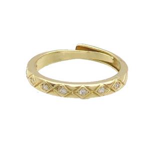 Copper Ring Pave Zircon Gold Plated Adjustable, approx 18mm dia