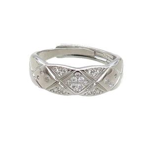 Copper Ring Pave Zircon Platinum Plated Adjustable, approx 7mm, 18mm dia