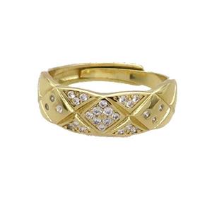 Copper Ring Pave Zircon Gold Plated Adjustable, approx 7mm, 18mm dia