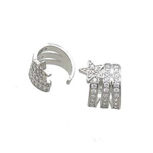 Copper Clip Earring Pave Zircon Platinum Plated, approx 11mm, 12mm dia