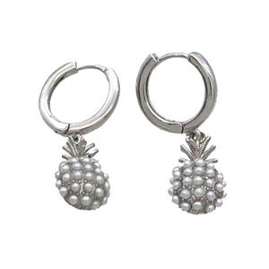 Copper Hoop Earring With Pineapple Platinum Plated, approx 9-14mm, 14mm dia