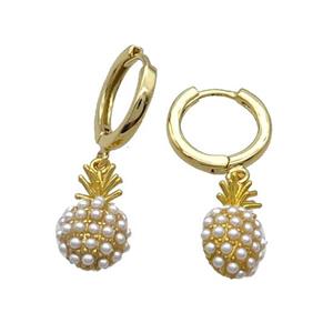 Copper Hoop Earring With Pineapple Gold Plated, approx 9-14mm, 14mm dia