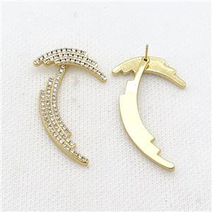 Copper Stud Earring Pave Zircon Gold Plated, approx 25mm, 45mm