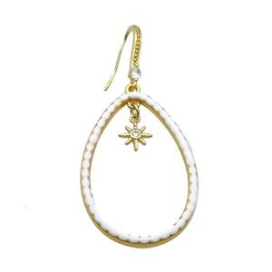 Copper Hook Earring Pave Zircon White Enamel Gold Plated, approx 25-40mm, 8mm, 10-20mm