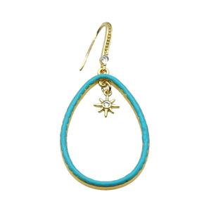 Copper Hook Earring Pave Zircon Teal Enamel Gold Plated, approx 25-40mm, 8mm, 10-20mm