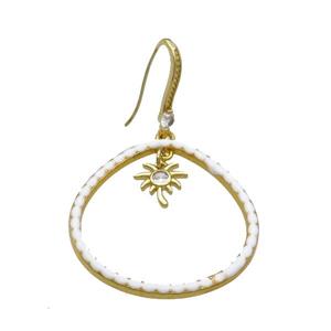 Copper Hook Earring Pave Zircon White Enamel Gold Plated, approx 32mm, 10mm, 10-20mm