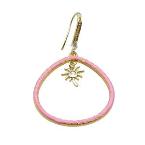 Copper Hook Earring Pave Zircon Pink Enamel Gold Plated, approx 32mm, 10mm, 10-20mm