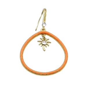 Copper Hook Earring Pave Zircon Orange Enamel Gold Plated, approx 32mm, 10mm, 10-20mm