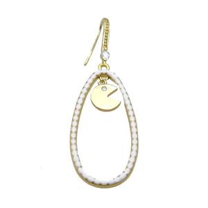 Copper Hook Earring Pave Zircon White Enamel Gold Plated, approx 21-40mm, 10mm, 10-20mm