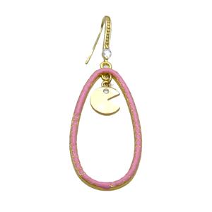 Copper Hook Earring Pave Zircon Pink Enamel Gold Plated, approx 21-40mm, 10mm, 10-20mm