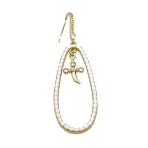 Copper Hook Earring Pave Zircon White Enamel Gold Plated, approx 20-50mm, 10-15mm, 10-20mm