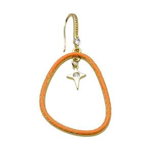 Copper Hook Earring Pave Zircon Orange Enamel Gold Plated, approx 30-38mm, 8-10mm, 10-20mm
