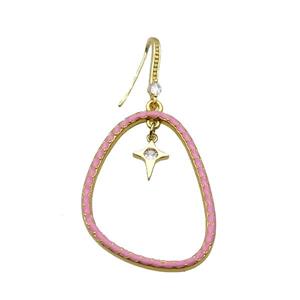 Copper Hook Earring Pave Zircon Pink Enamel Gold Plated, approx 30-38mm, 8-10mm, 10-20mm