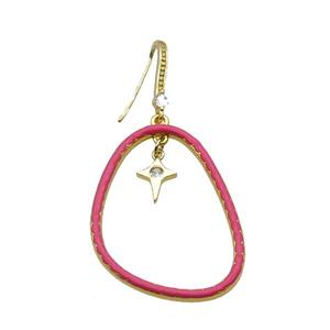 Copper Hook Earring Pave Zircon Red Enamel Gold Plated, approx 30-38mm, 8-10mm, 10-20mm