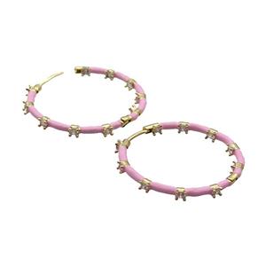 Copper Hoop Earring Pink Enamel Gold Plated, approx 35mm dia