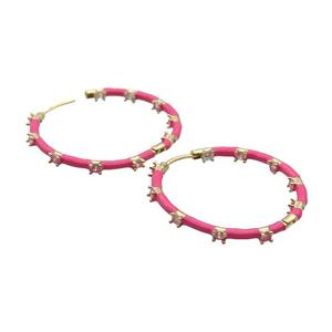 Copper Hoop Earring Hotpink Enamel Gold Plated, approx 35mm dia