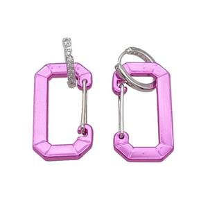 Copper Hoop Earring Pave Zircon Hotpink Lacquered Platinum Plated, approx 15-30mm, 14mm dia