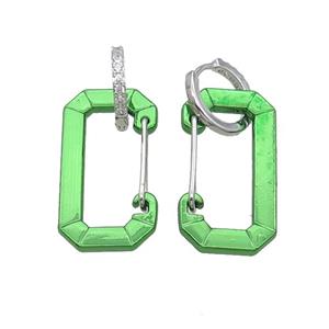 Copper Hoop Earring Pave Zircon Green Lacquered Platinum Plated, approx 15-30mm, 14mm dia