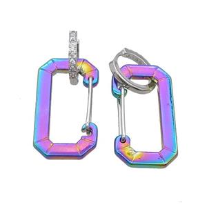 Copper Hoop Earring Pave Zircon Rainbow Lacquered Platinum Plated, approx 15-30mm, 14mm dia