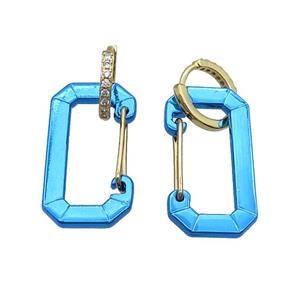 Copper Hoop Earring Pave Zircon Blue Lacquered Gold Plated, approx 15-30mm, 14mm dia