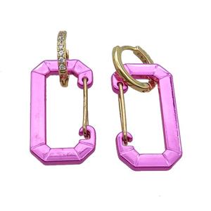 Copper Hoop Earring Pave Zircon Hotpink Lacquered Fire Gold Plated, approx 15-30mm, 14mm dia