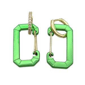 Copper Hoop Earring Pave Zircon Green Lacquered Gold Plated, approx 15-30mm, 14mm dia