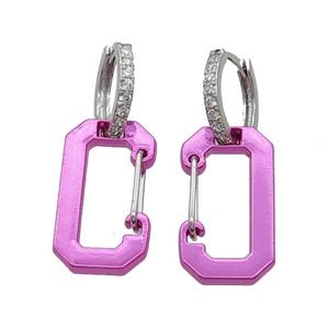 Copper Hoop Earring Pave Zircon Hotpink Lacquered Platinum Plated, approx 12-22mm, 14mm dia