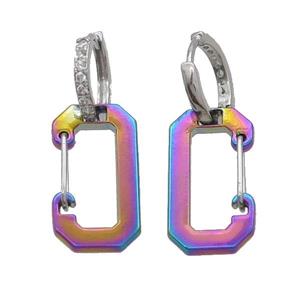 Copper Hoop Earring Pave Zircon Rainbow Lacquered Platinum Plated, approx 12-22mm, 14mm dia