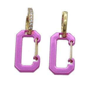 Copper Hoop Earring Pave Zircon Hotpink Lacquered Gold Plated, approx 12-22mm, 14mm dia